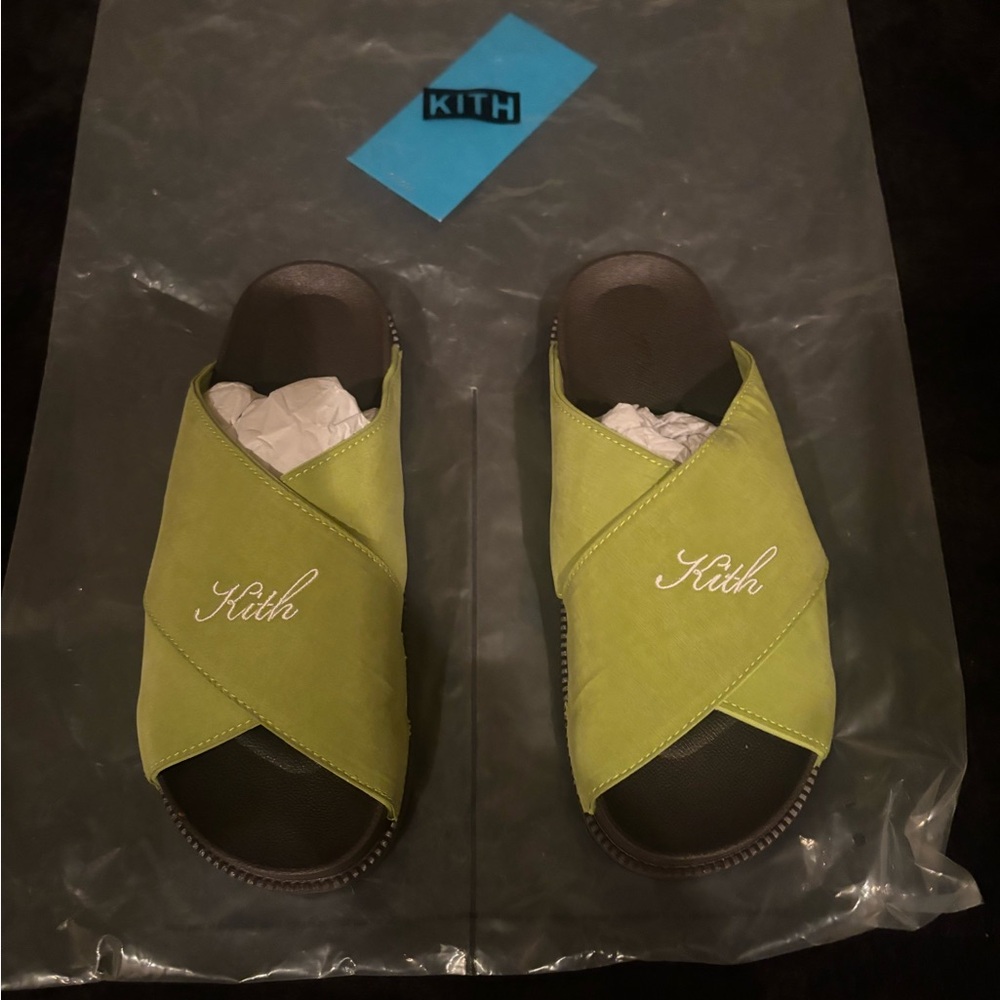 Kith Lime Green Cross Strap Slides